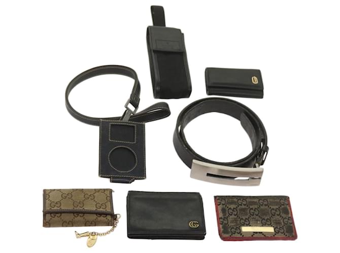 GUCCI GG Canvas Card Case Cinto Chave Capa Couro 7Definir autenticação preto bege11560  ref.1319101