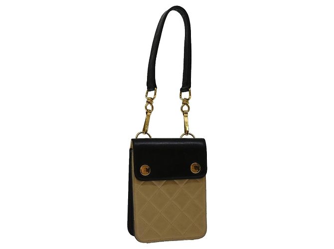 CHANEL Bolsa Matelassê Couro Bege CC Auth 68905UMA