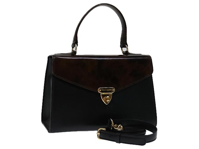 VALENTINO Shoulder Bag Leather 2way Brown Black Auth bs12842  ref.1319145