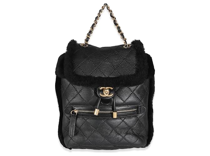 Chanel Black Quilted Shearling Paris Hamburg Small Backpack  ref.1319267