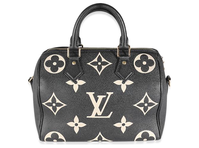 Louis Vuitton Preto Bege Monograma Empreinte Speedy Bandouliere 25 Couro  ref.1319274