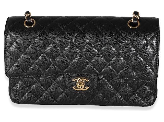 Timeless Chanel Black Quilted Caviar Medium Classic Double Flap Bag Leather  ref.1319277