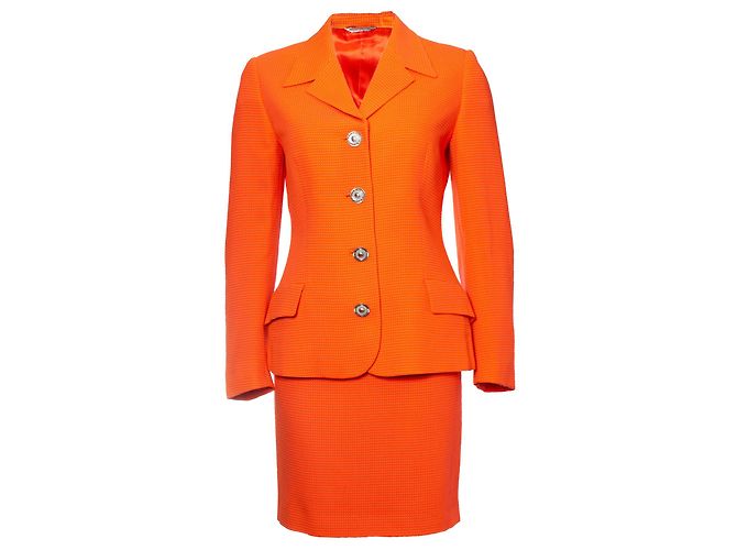 Autre Marque Gianni Versace Couture, Orangefarbener Blazer und Rock