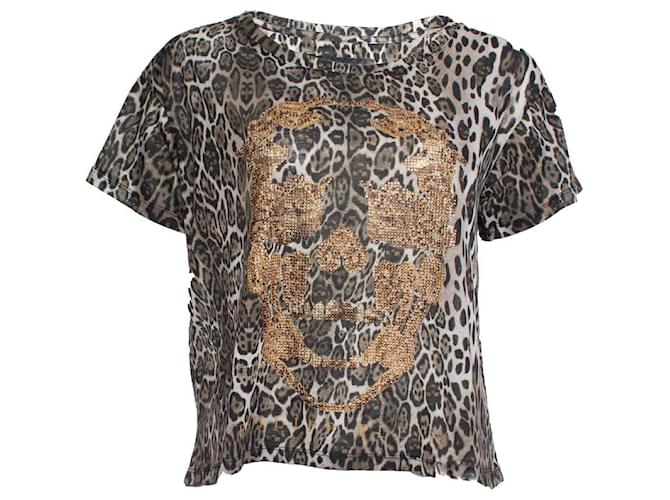 Philipp Plein, Tshirt con stampa leopardata Marrone Multicolore Poliestere  ref.1319283