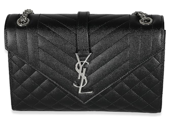 Saint Laurent Black Grain De Poudre Triquilt Medium Envelope Shoulder Bag Leather  ref.1319293