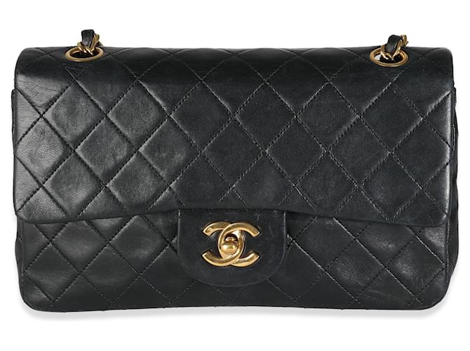 Timeless Chanel vintage 24K Black Quilted Lambskin Small Classic lined Flap Bag Leather  ref.1319296