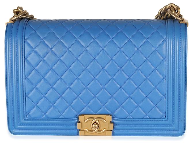 Chanel Blue Quilted Lambskin New Medium Boy Bag Leather  ref.1319297