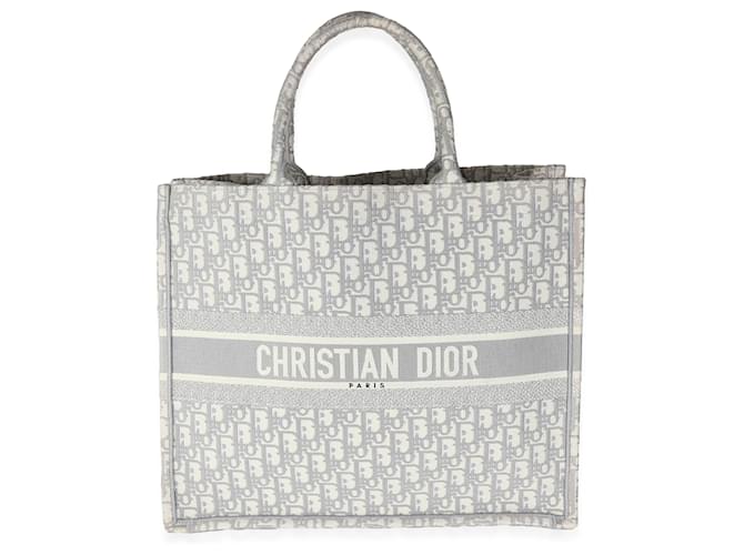 Christian Dior Tote tipo libro grande en jacquard oblicuo gris crudo Beige Lienzo  ref.1319299