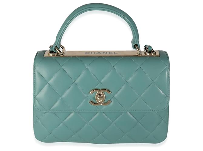 Chanel Green Quilted Lambskin Small Trendy CC Dual Handle Flap Bag Leather  ref.1319309