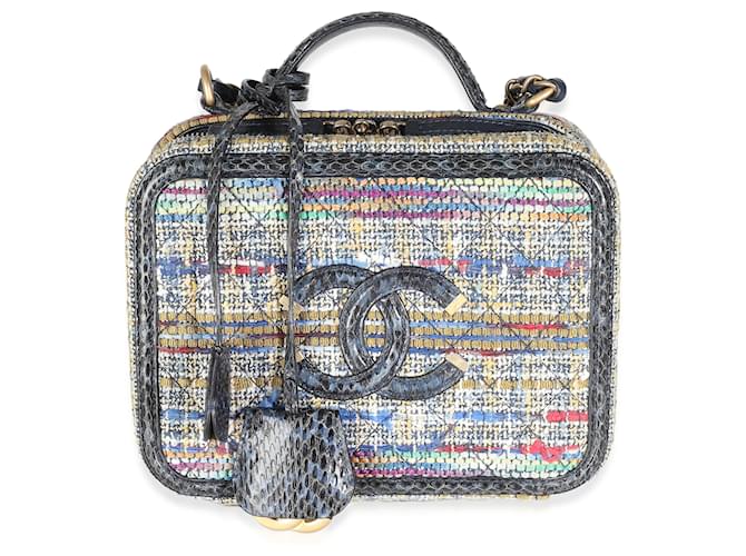 Vanity Beauty case medio in filigrana Chanel in tweed multicolore Blu Pelli esotiche  ref.1319324