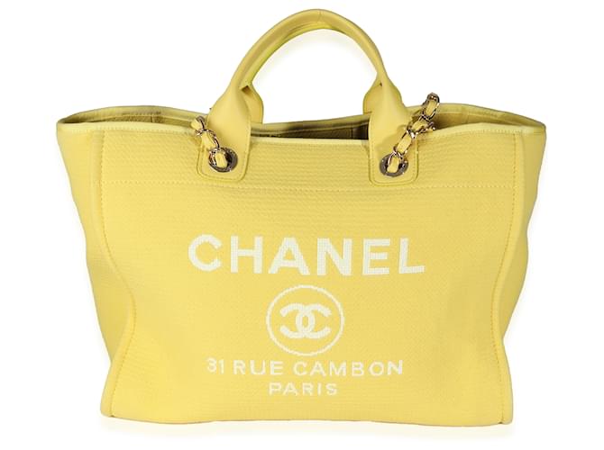 Chanel Deauville Tote Medium aus gelben Mischfasern  Leinwand  ref.1319326