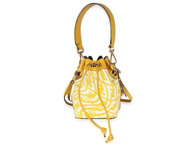 Baguette Fendi x Sarah Coleman „Mimosa Glazed Canvas FF Vertigo Mon Tresor Bucket Bag“ Gelb Leinwand  ref.1319334