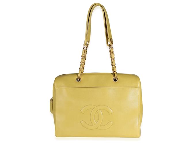 Chanel Vintage Green Caviar Timeless CC Shopper Tote Leather  ref.1319336