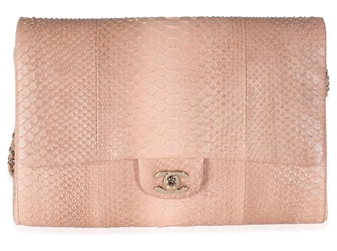 Timeless Chanel Bolsa de aba clássica Python rosa com corrente Couros exóticos  ref.1319349