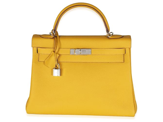 Hermès Jaune Ambre Togo Retourne Kelly 32 PHW Yellow Leather  ref.1319378
