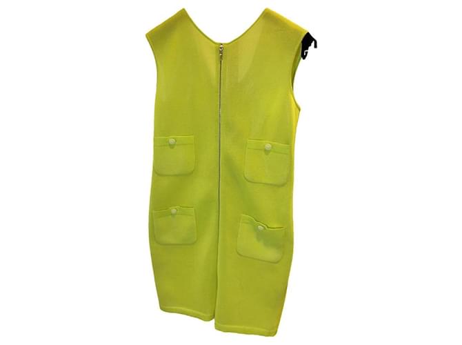 Chanel 14P Lemon Lime Green Knit Zip Detail Sheath Dress FR 38 Yellow Cotton  ref.1319385