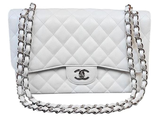 Chanel timeless caviar White Leather  ref.1319401