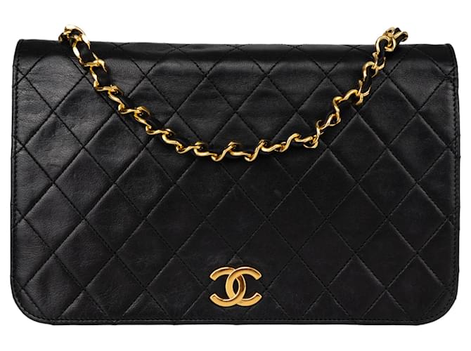 Chanel Quilted Lambskin 24K Gold Single Flap Bag Black Cloth  ref.1319416
