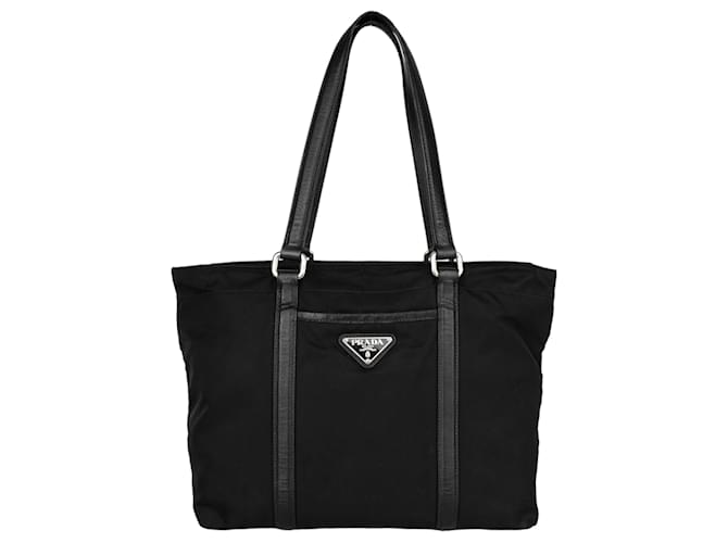 Prada Tessuto Triangle Tote Bag Black Leather  ref.1319429