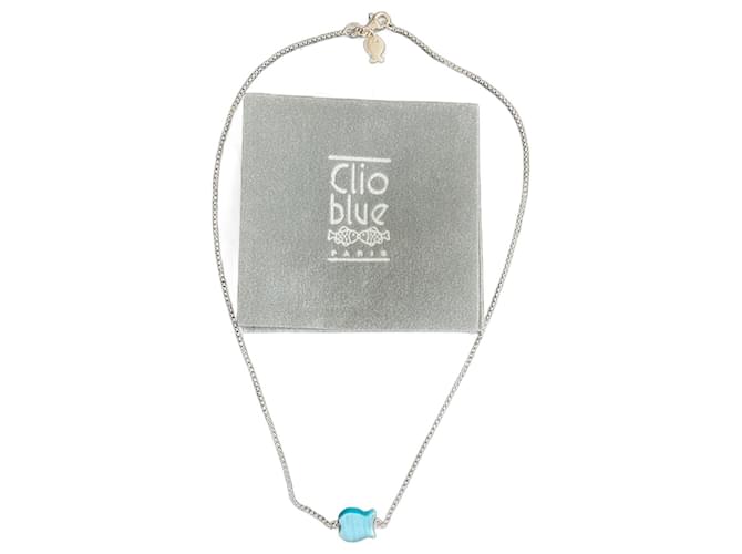 Clio Blue Necklaces Silvery Light blue Silver  ref.1319440