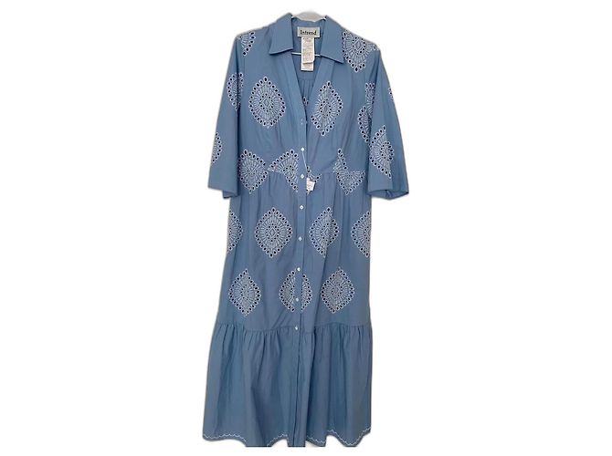 Max Mara Intrend Langes Ausgestelltes Hemdblusenkleid Hellblau Baumwolle