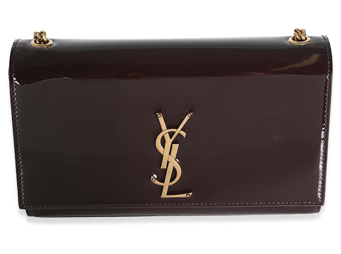 Saint Laurent Spicy Chocolate Lack Medium Kate Chain Bag  Braun Leder Lackleder  ref.1319461