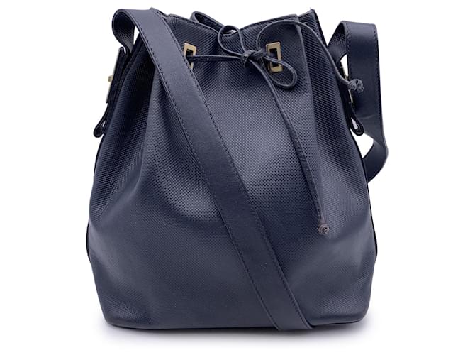 Fendi Vintage Blue Textured Leather Shoulder Drawstring Bucket Bag  ref.1319510