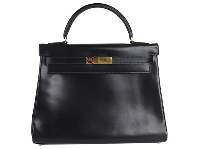 Hermès black 1994 Kelly 32 sac en cuir de veau Box Noir  ref.1319576
