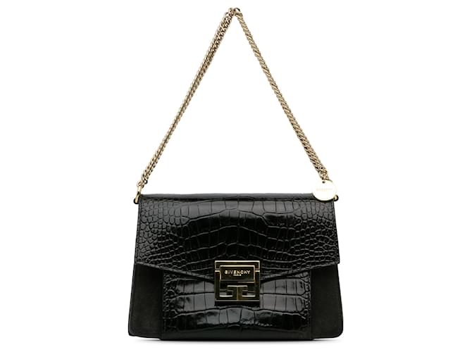 Givenchy Black Small Embossed GV3 Shoulder Bag Leather Pony-style calfskin  ref.1319598