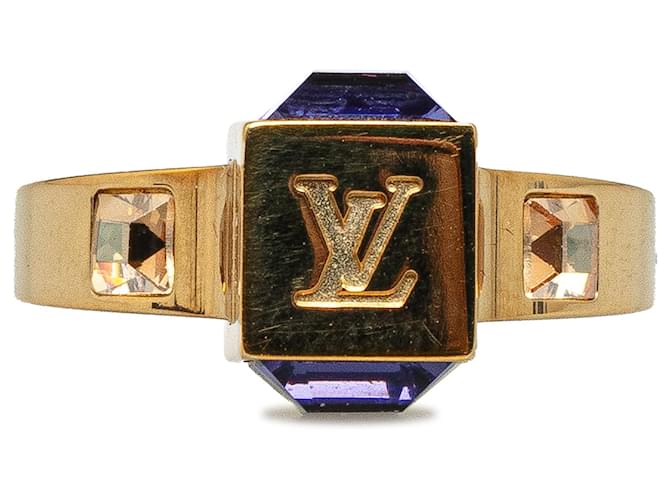 Louis Vuitton Gold Crystal Gamble Cocktail Ring Golden Metal Gold-plated  ref.1319640