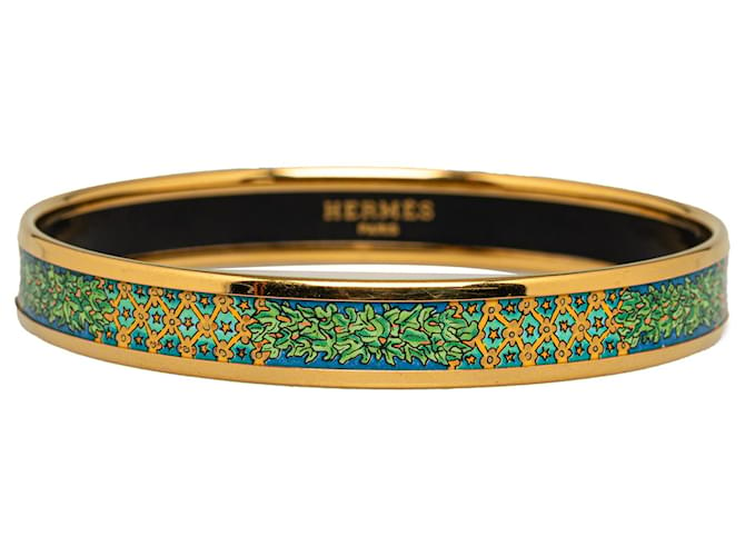 Hermès Brazalete de esmalte estrecho verde Hermes Metal Chapado en oro  ref.1319655