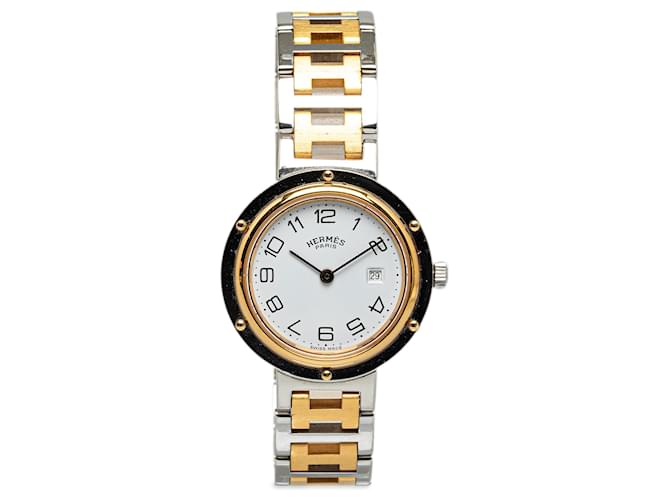 Hermès-Silberquarz-Edelstahl-Clipper-Uhr Metall  ref.1319657