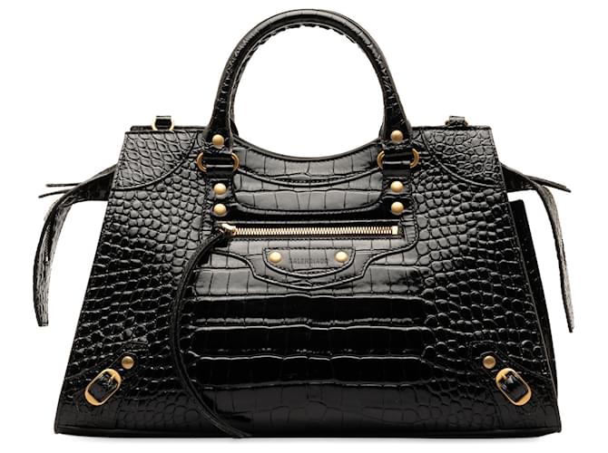 Balenciaga Black Medium Crocodile Embossed Leather Neo Classic Bag Pony-style calfskin  ref.1319660