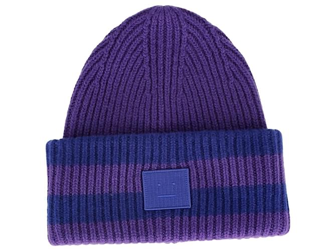 Acne Studios Bonnet rayé tricoté en laine violette  ref.1319677
