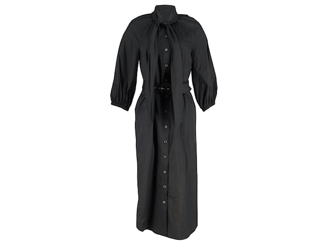 Robe longue ceinturée à col noué Zimmermann en viscose de polyester noir  ref.1319690