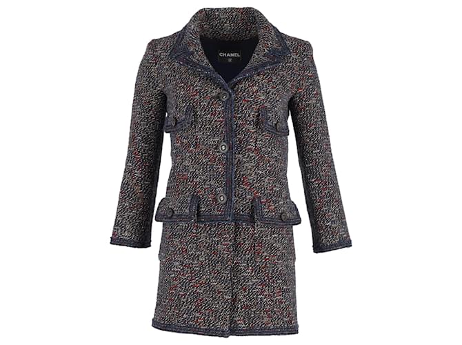 Chanel Mid-Length Coat in Navy Blue Wool  ref.1319692