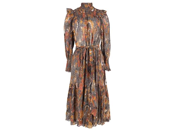 Ulla Johnson Constantine Printed Midi Dress in Orange Polyester  ref.1319700