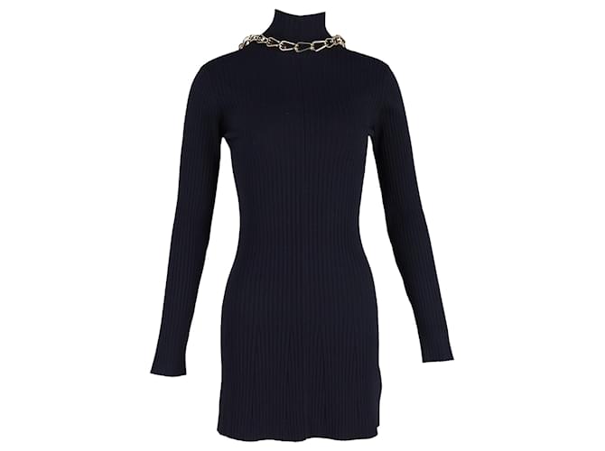 Autre Marque Dion Lee Chain-Embellished Open-Back Ribbed-Knit Mini Dress in Navy Blue Viscose Cellulose fibre  ref.1319708