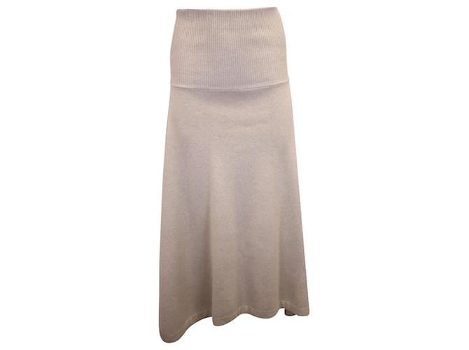 Chloé Ribbed Midi Skirt in Beige Cashmere Wool  ref.1319712