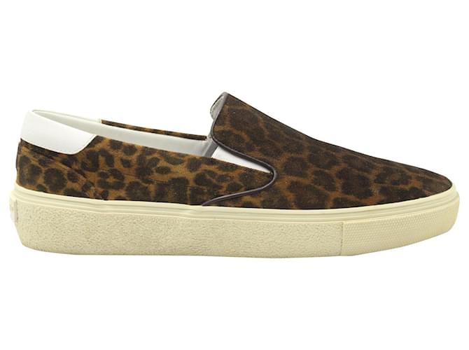 Saint Laurent Leopard Print Slip-On Sneakers in Brown Suede  ref.1319739
