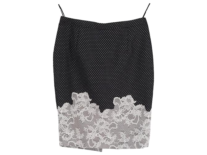 Valentino Garavani Valentino Polka Dot Lace-Trimmed Pencil Skirt in Black Polyester  ref.1319743