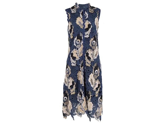 Chloé See by Chloe Cutout Lace Midi Dress in Navy Blue Polyester  ref.1319763