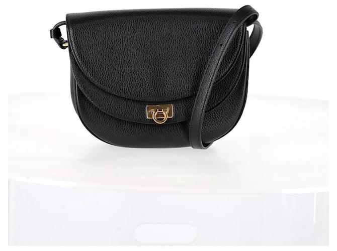 Salvatore Ferragamo Gancini Crossbody Bag in Black Calfskin Leather Pony-style calfskin  ref.1319766