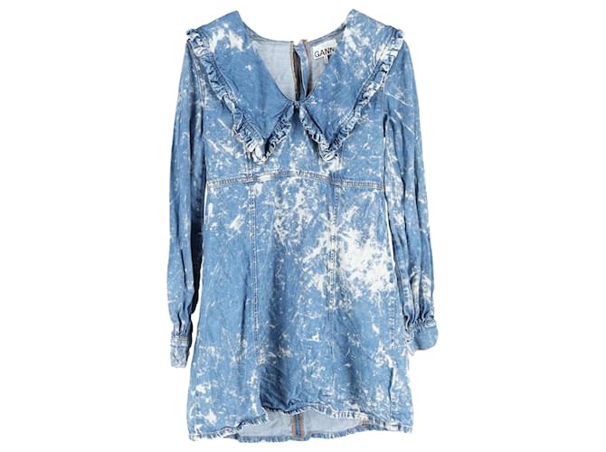 Ganni Bleached Mini Dress in Blue Denim Cotton  ref.1319770