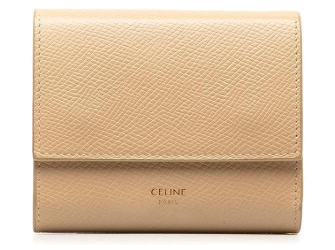 Céline Carteira pequena com três dobras Celine em couro bege em bom estado  ref.1319811