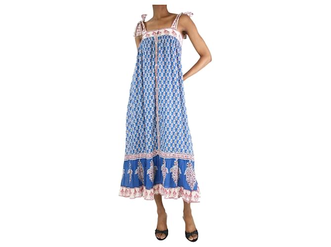 Autre Marque Blue sleeveless floral-printed midi dress - size XS Cotton  ref.1319829