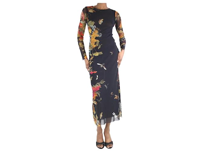 Jean Paul Gaultier Black floral-printed mesh midi dress - size S Nylon  ref.1319836