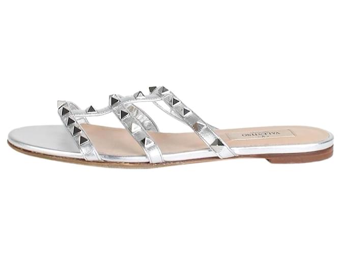Valentino Silver Rockstud sandals - size EU 37 Silvery Leather  ref.1319842