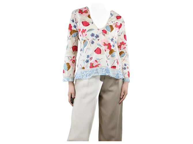 Marni Multicoloured floral-printed V-neckline top - size UK 10 Multiple colors Cotton  ref.1319848