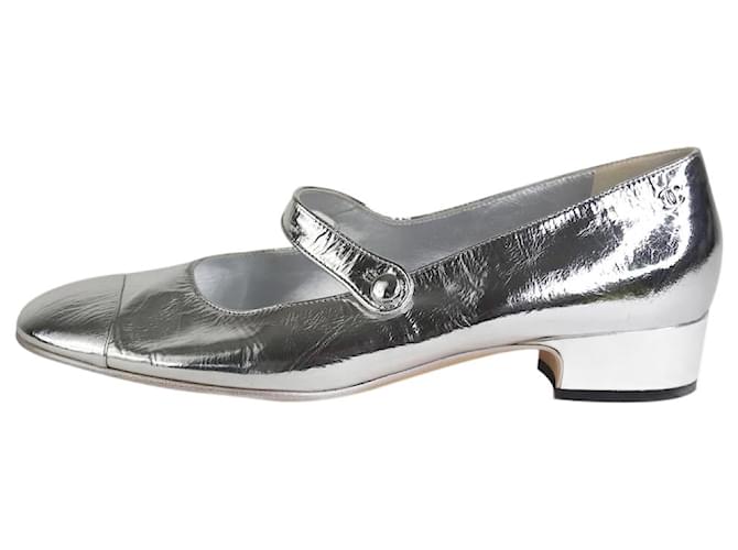 Chanel Silver metallic Mary Jane pumps - size EU 42 Silvery Leather  ref.1319849